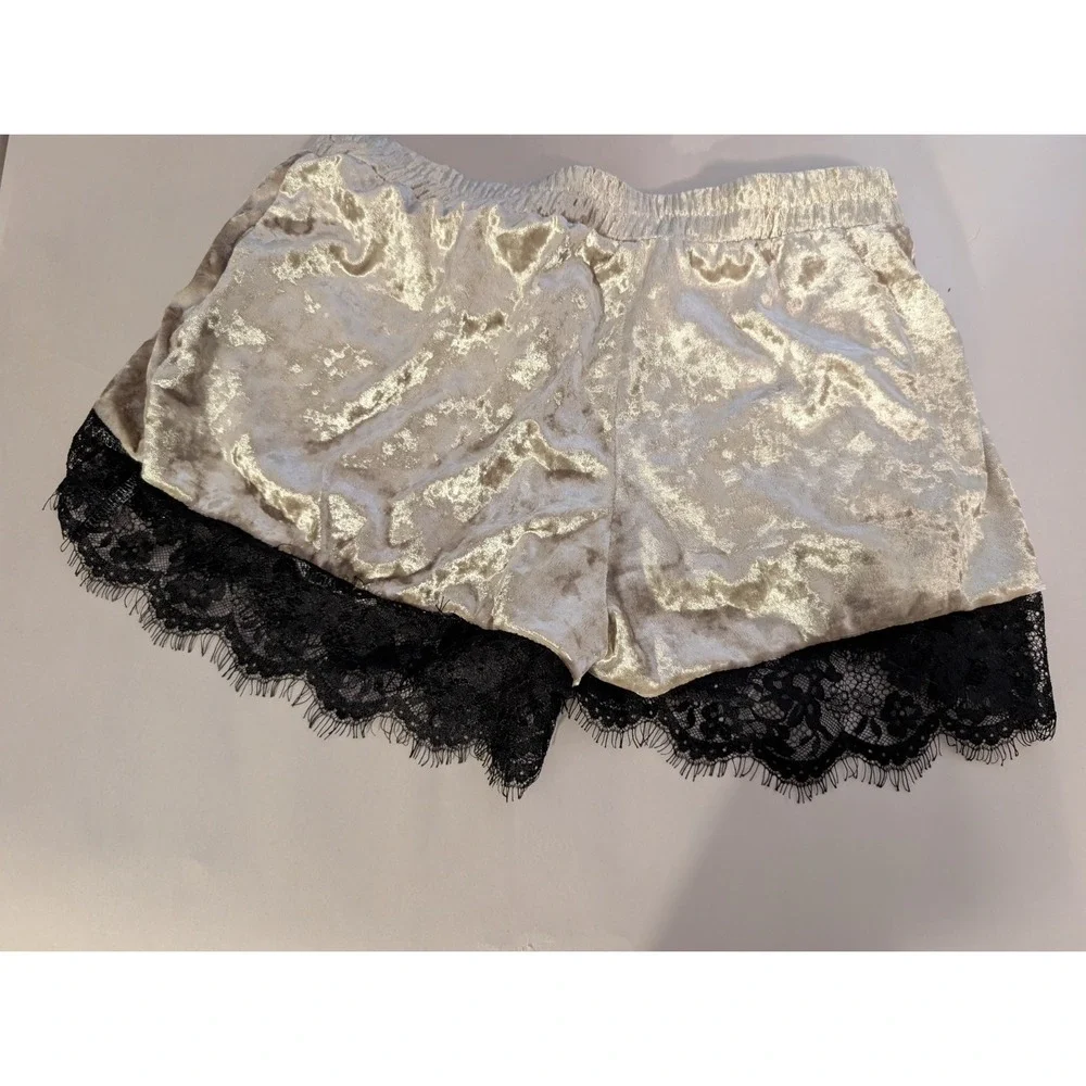 Whimsygoth‎ 2-Piece Velvety Black Lace Trim Pajama Lounge Set Y2K Coquette M